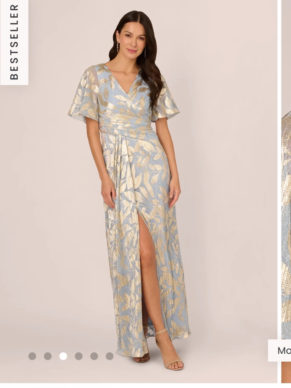 Adrianna Papell Blue Maxi Dress with Gold Leaf Print